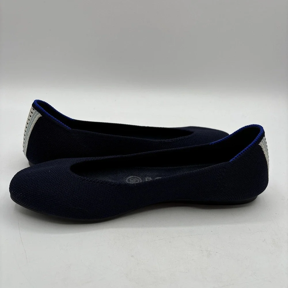 Rothy's The Square Ballet Flat Women's Size 5.5 Navy Heel Stripe Shoes